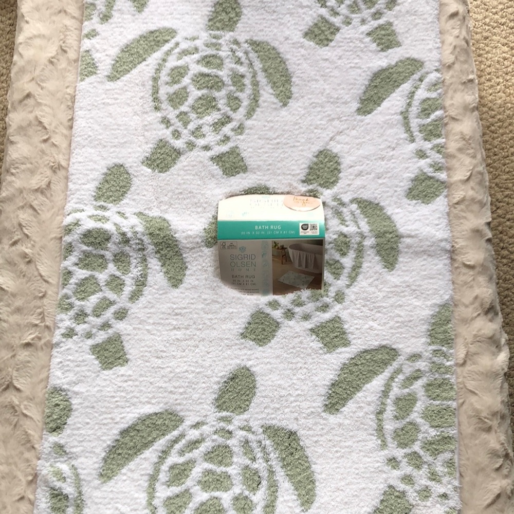 Sigrid Olsen White Bath Rug with Sage Turtle Pattern